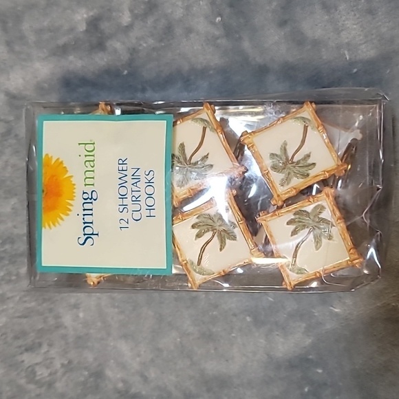 PEVA Shower Curtain ~ Vintage Palm ~ with Palm Tree Hooks! - Picture 1 of 8